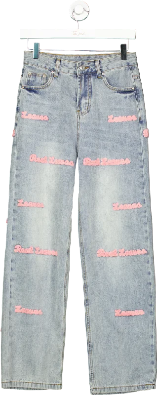 Light Blue Embroidered Jeans UK S