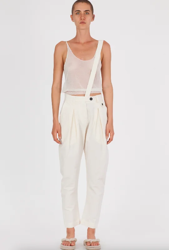 Cotton Linen Suspender Comfort Pant - Milk